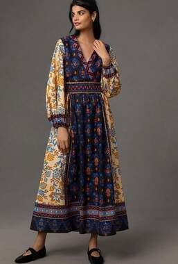 Anthropologie x Farm Rio Women's L/S Printed Maxi Dress LC7 Multi XSmall NWT